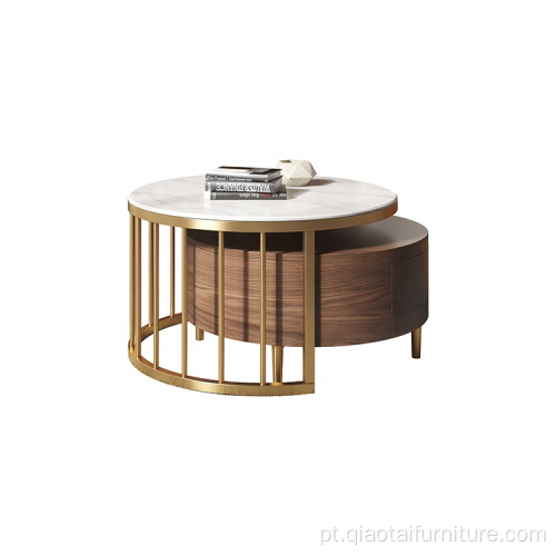 Mesa de centro redonda de madeira para móveis domésticos modernos